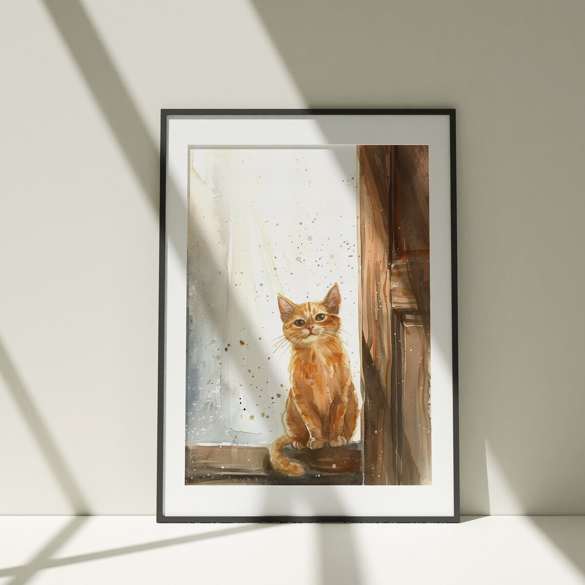 Orange Tabby Kitten Sitting In Sunlight Watercolor Cat Poster