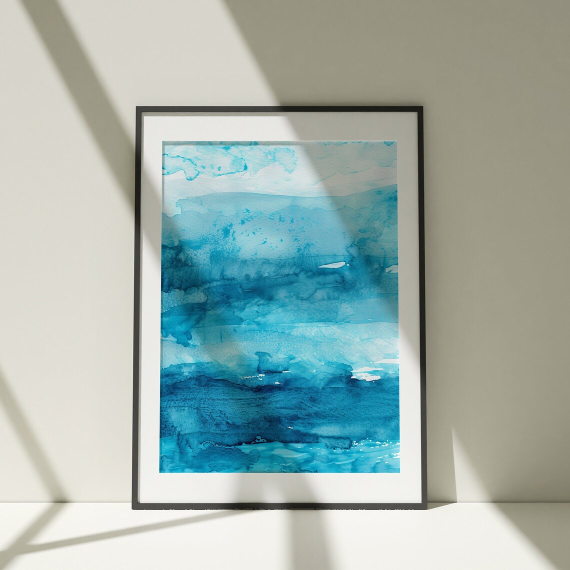 Turquoise Abstract Ocean Waves Watercolor Coastal Art Poster
