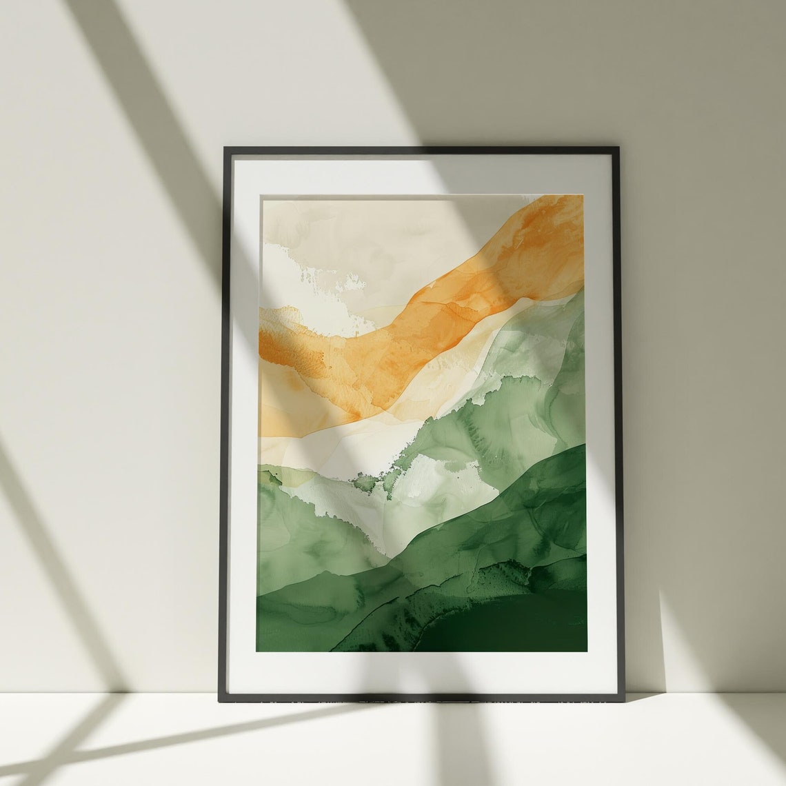 Amber Sky Green Hills Abstract Watercolor Modern Landscape Poster
