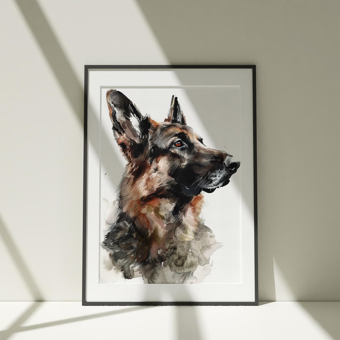 German Shepherd Watercolor Dog Portrait Profile Noble Art Poster