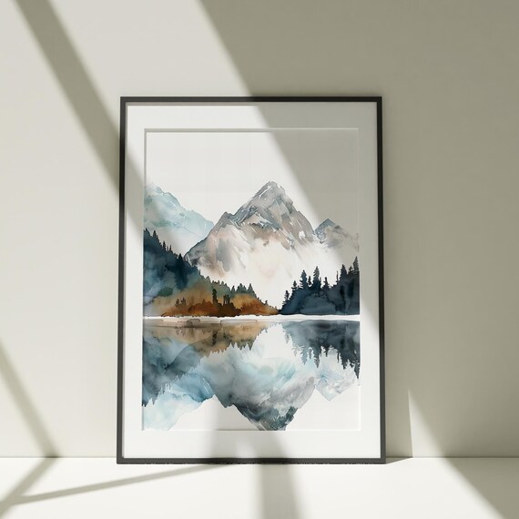 Abstract Rocky Mountain Painting Wall Art Poster Watercolor Colorful Illustration Nature Minimalist Decor Living Room Artwork
