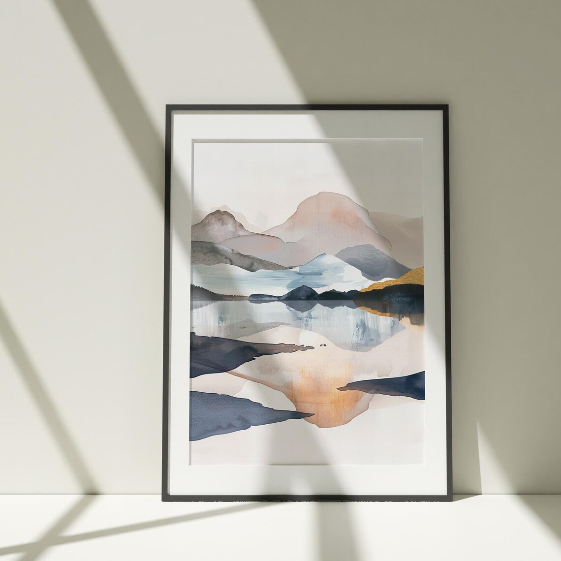 Abstract Blush Mountain Lake Watercolor Minimal Nature Poster
