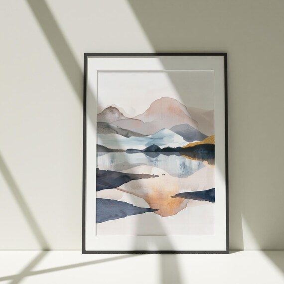 Mountains Landscape Painting Wall Art Poster Watercolor Print Colorful Illustration Nature Minimalist Decor Living Room Artwork
