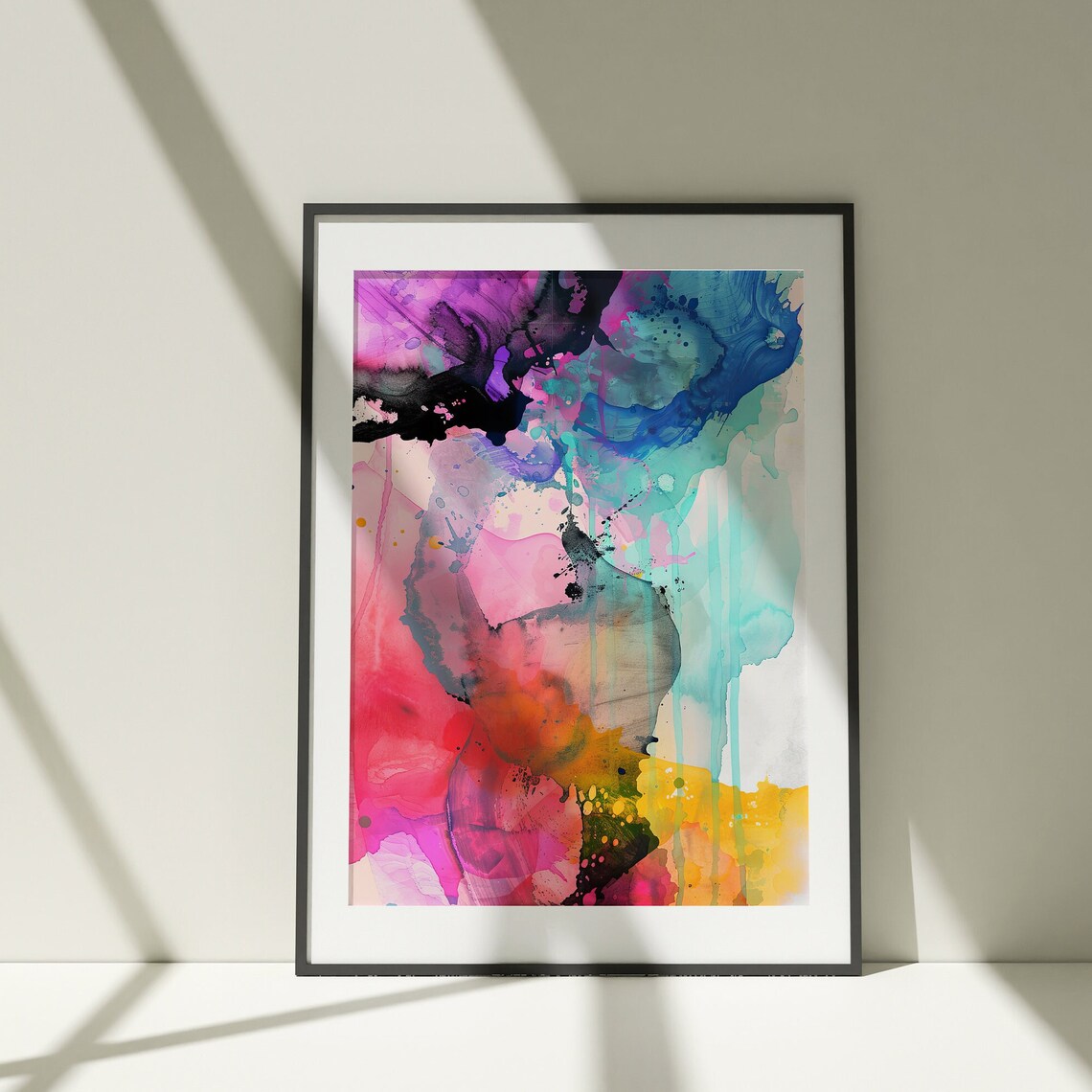 Colorful Abstract Ink Art Pink Teal Orange Modern Art Poster