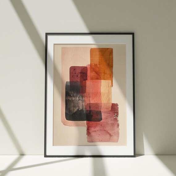 Minimalist Wall Art Print Poster Watercolor Painting Colorful Illustration Geometric Shapes Minimalist Decor Bedroom Artwork