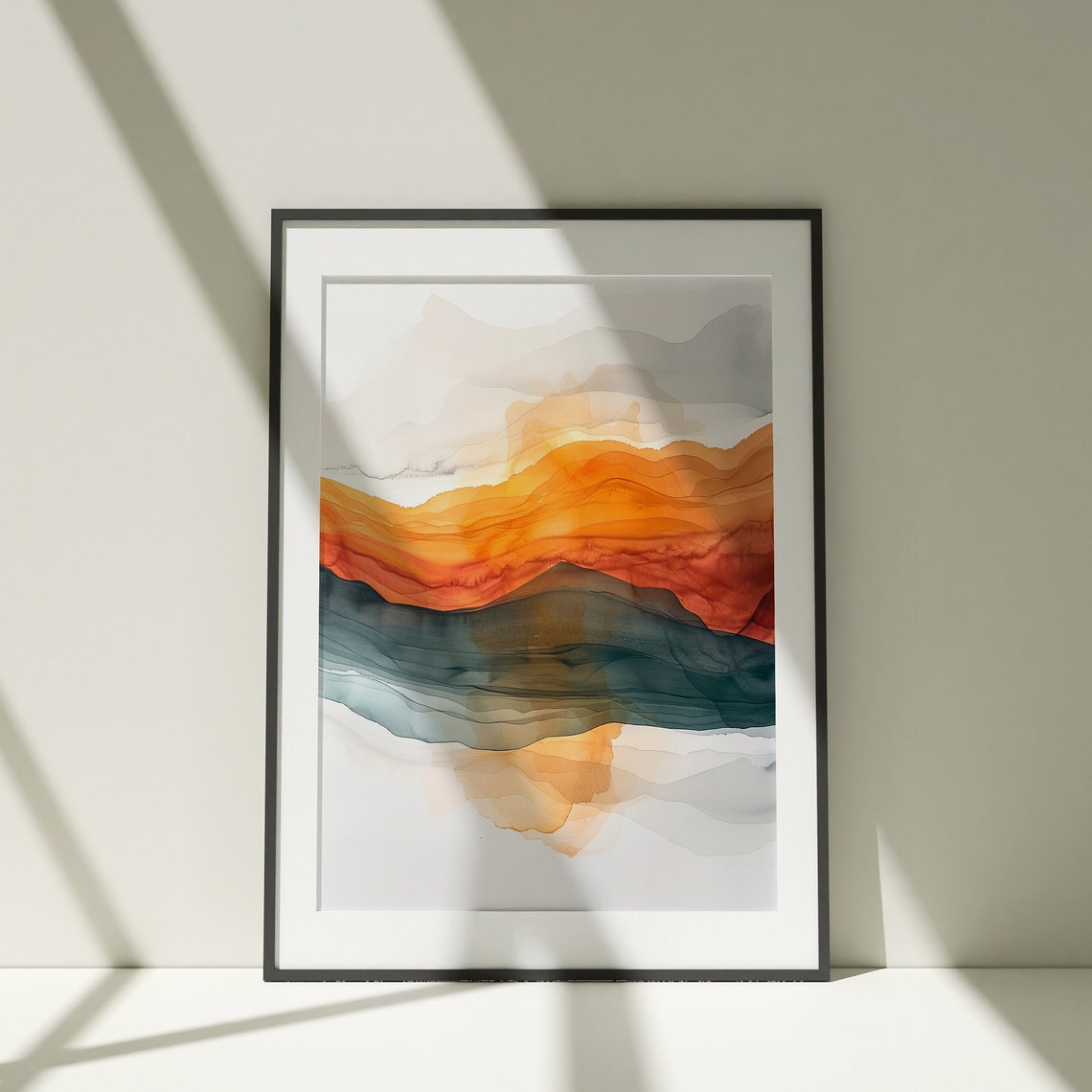 Abstract Layered Landscape Watercolor Orange Teal Modern Art Poster