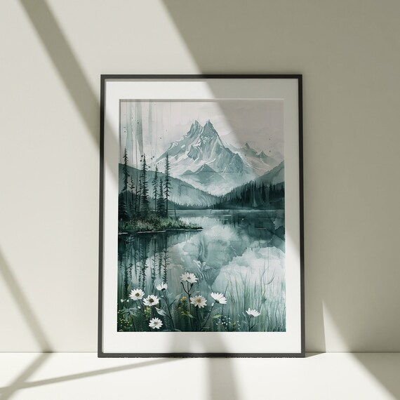 Icy Mountain Painting Wall Art Poster Watercolor Print Colorful Illustration Nature Minimalist Decor Bedroom Artwork