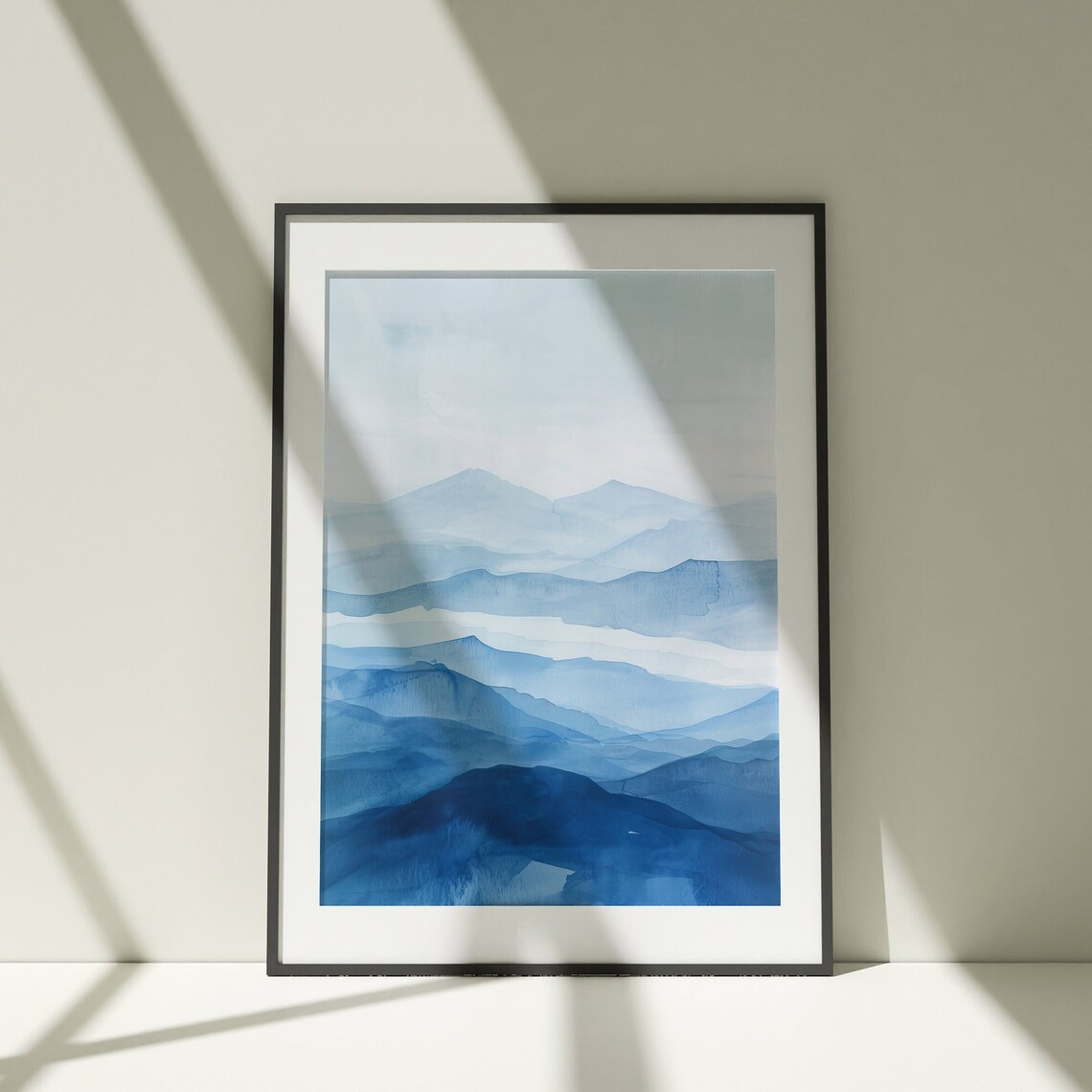 Blue Mountain Layers Watercolor Misty Ridges Calm Art Poster