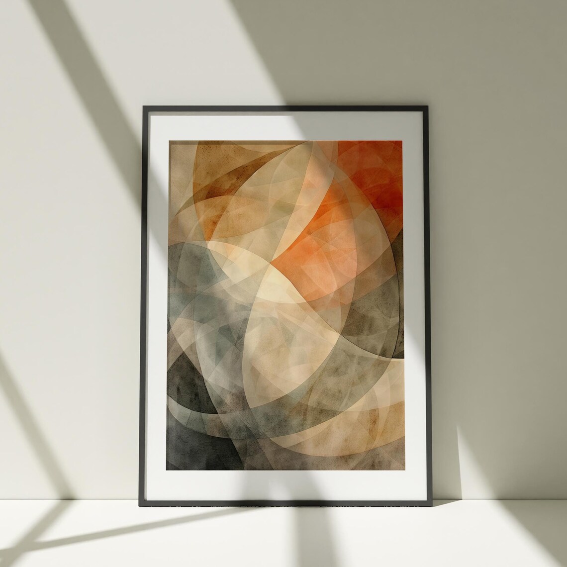 Warm Amber Overlapping Circle Geometric Abstract Watercolor Art Print