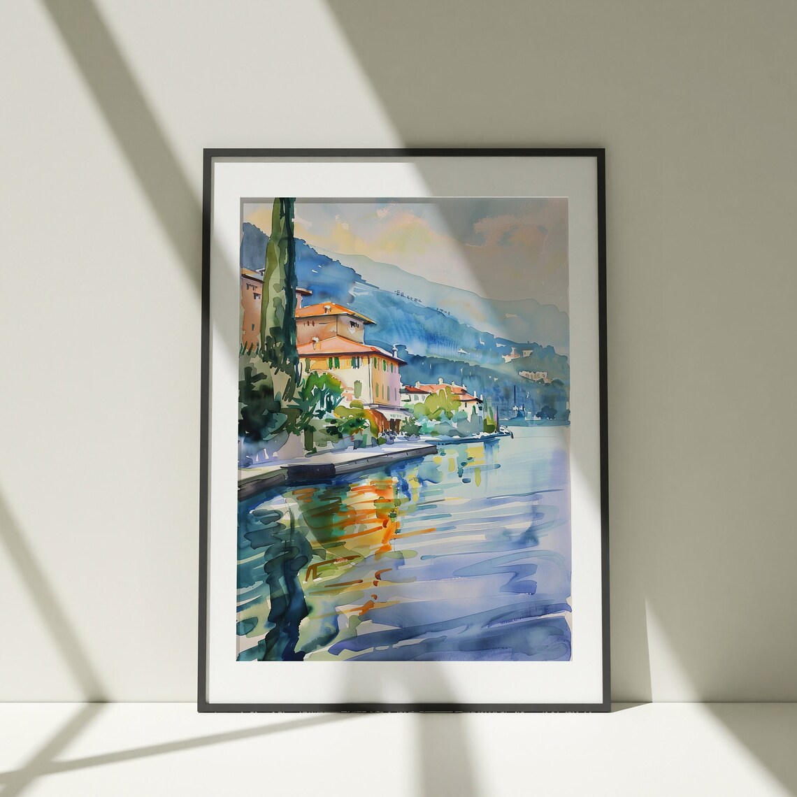 Italian Lakeside Villa Watercolor Italy Travel Scene Art Poster