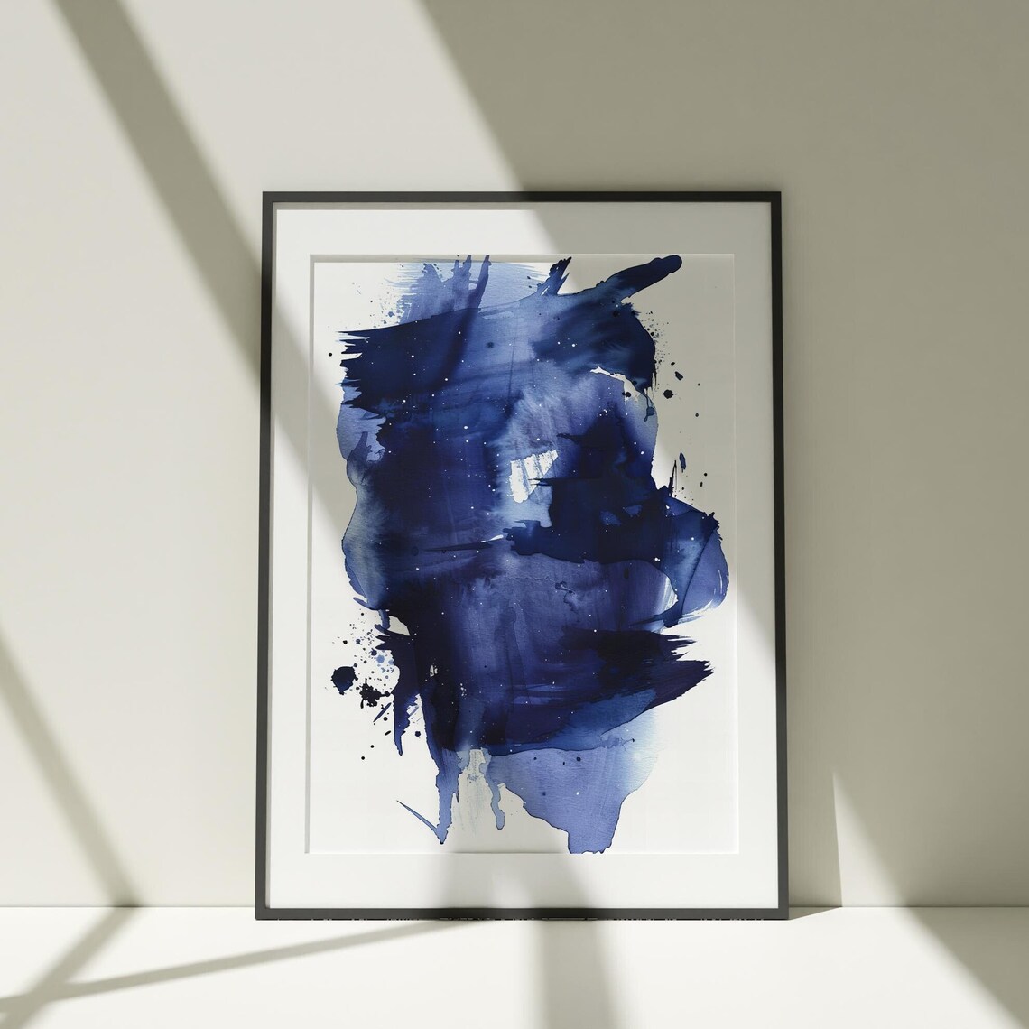 Navy Ink Splatter Abstract Watercolor Minimal Bold Art Poster