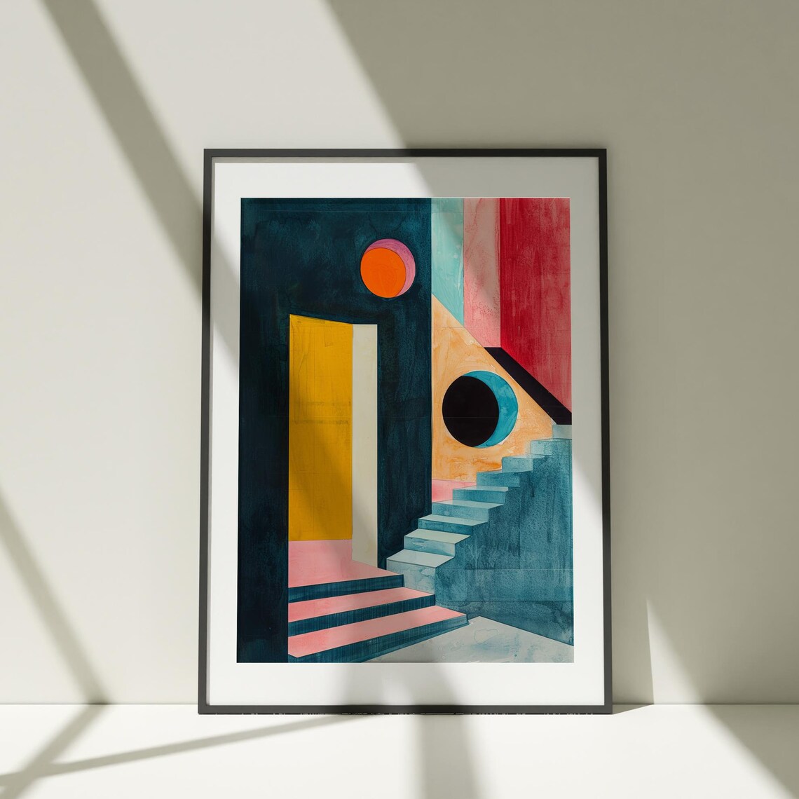 Colorful Geometric Architectural Abstract Watercolor Art Print