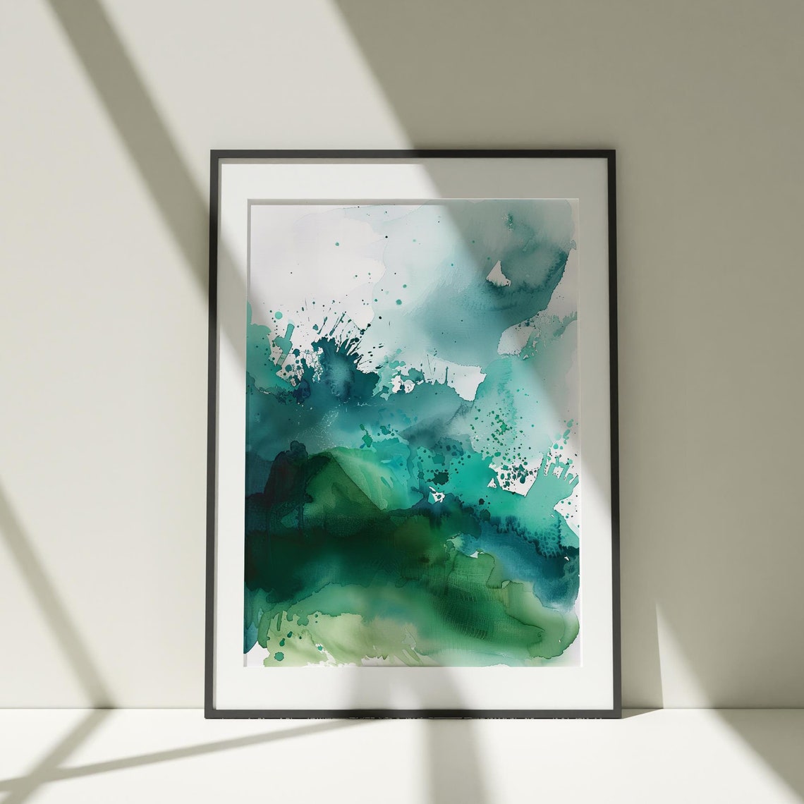 Teal Green Watercolor Splash Abstract Fluid Minimal Art Poster