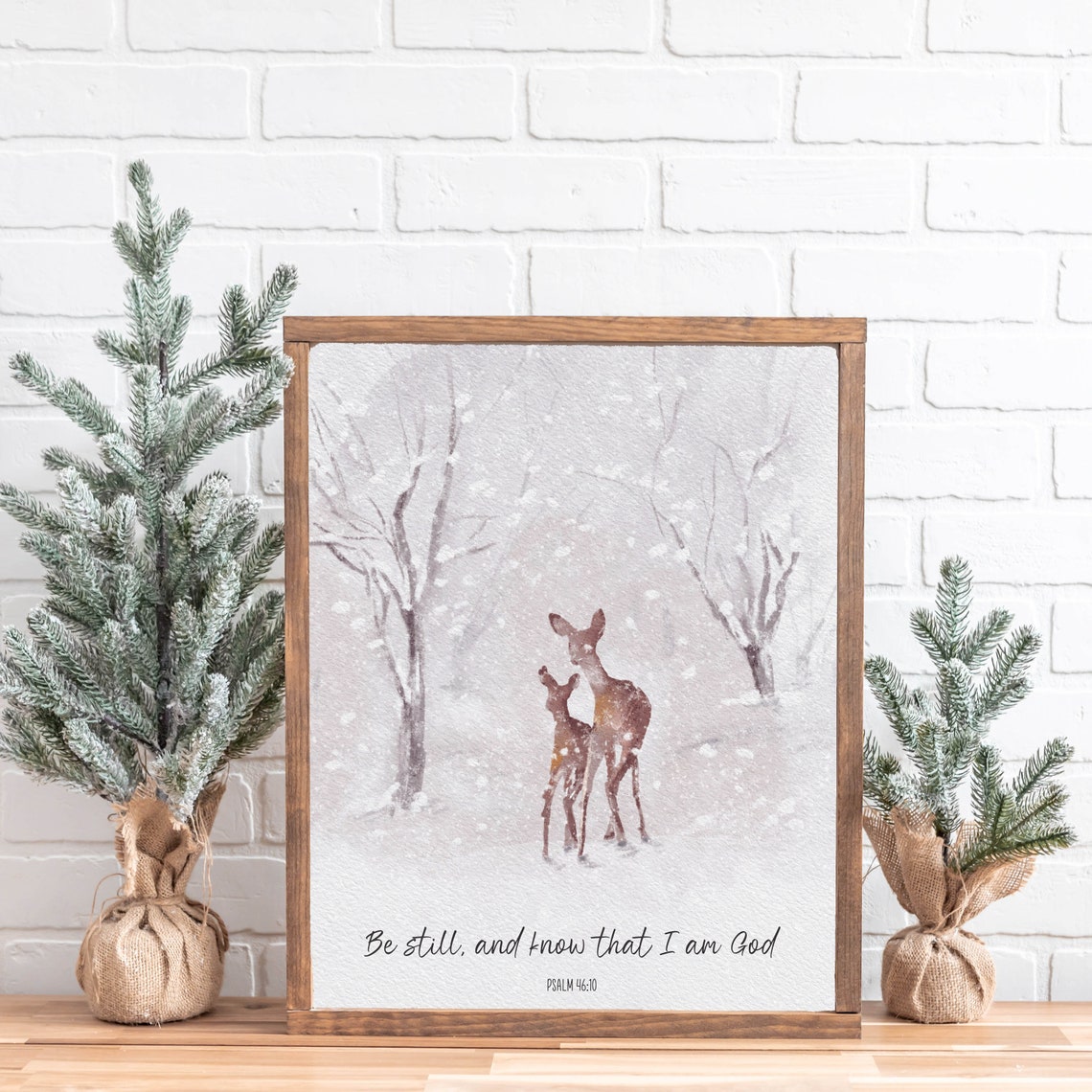 Be Still And Know That I Am God Psalm 46:10 Deer Winter Bible Poster - Image 8