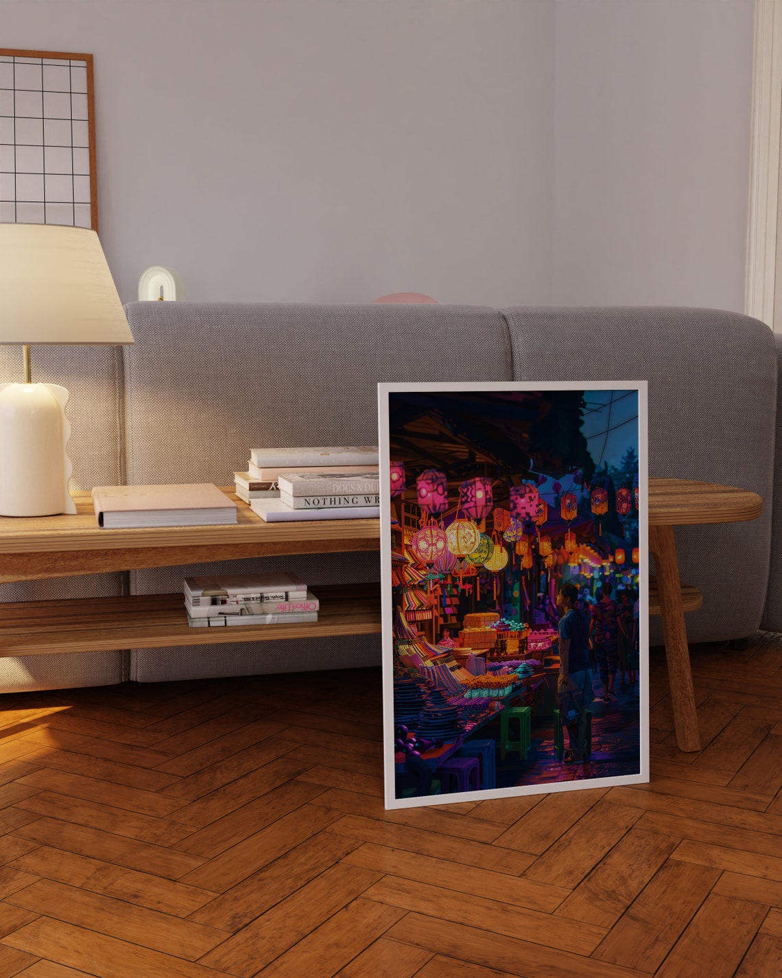 Asian Night Market Lanterns Colorful Evening Street Art Poster - Image 3