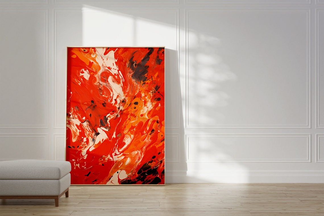 Jackson Pollock Style Red Orange Abstract Drip Painting Poster
