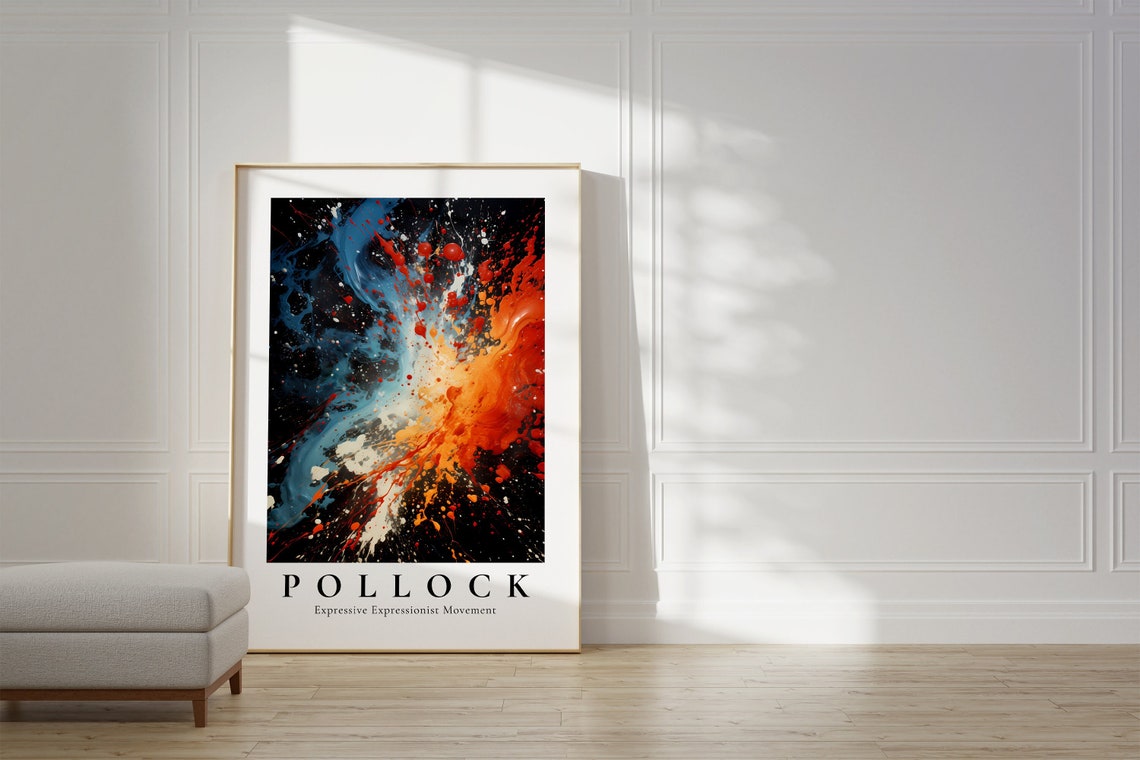 Jackson Pollock Fiery Blue Red Paint Splash Expressionist Poster
