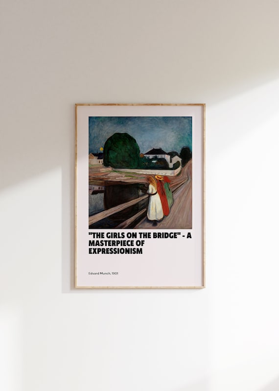 Edvard Munch The Girls On The Bridge Poster Edvard Munch Print Exhibition Poster Vintage Mid Century Wall Art Decor Modern Scandinavian