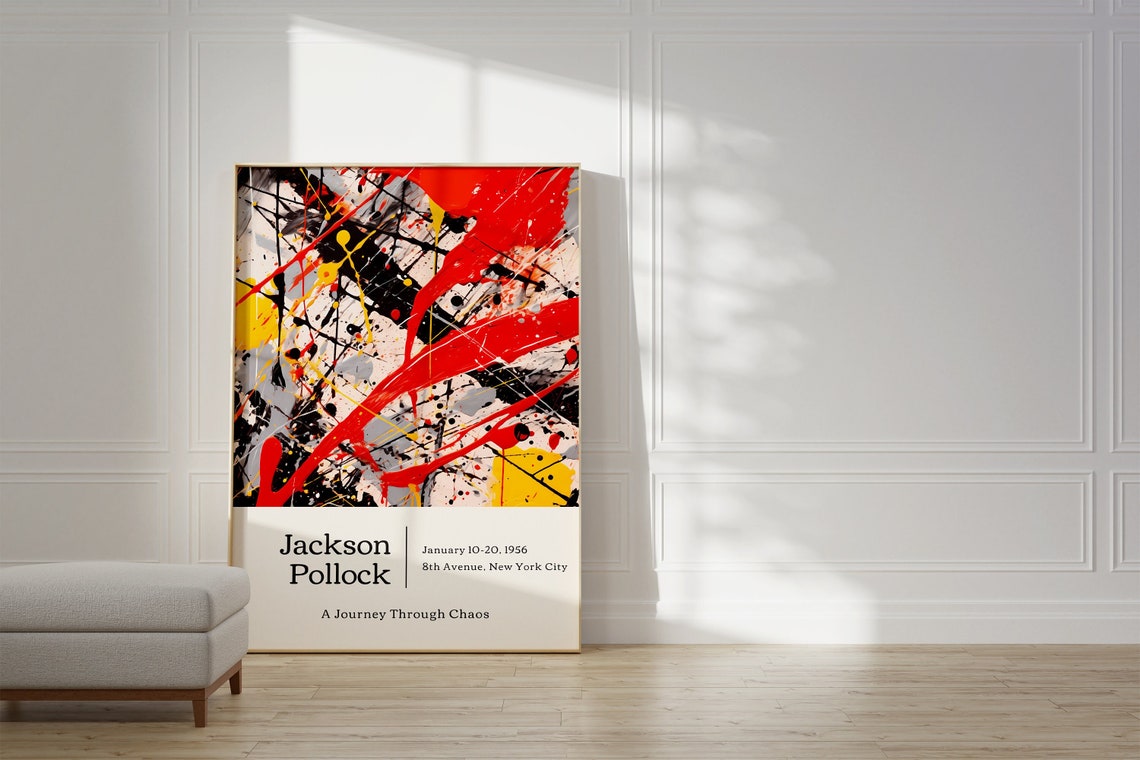 Jackson Pollock A Journey Through Chaos Red Drip Abstract Art Poster
