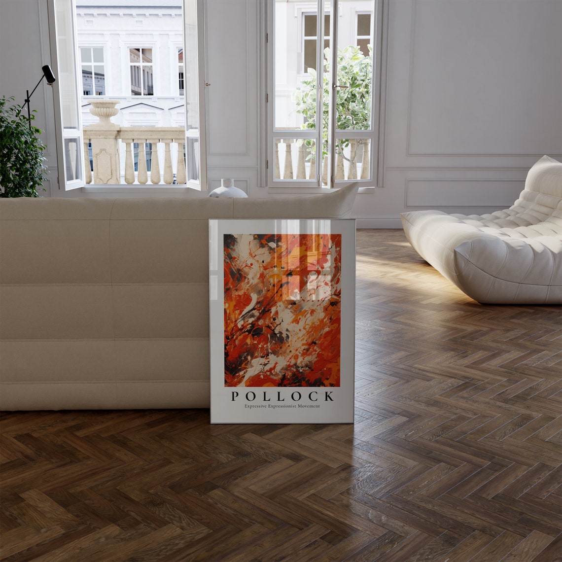 Pollock Fiery Orange Red Splatter Expressive Abstract Art Poster