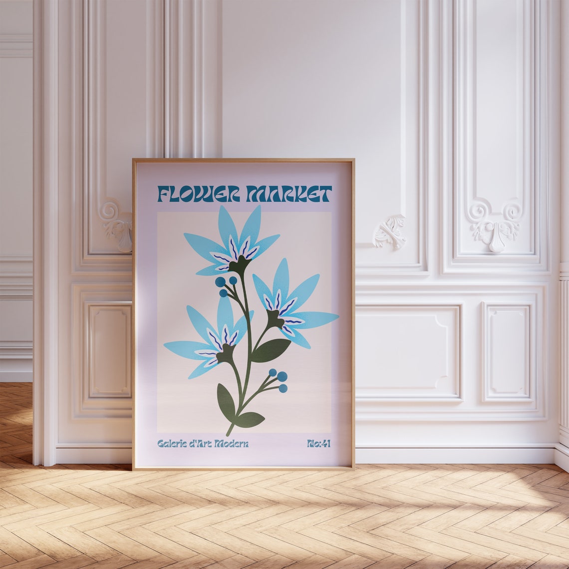Flower Market No 41 Blue Starry Flowers Lavender Floral Poster - Image 5
