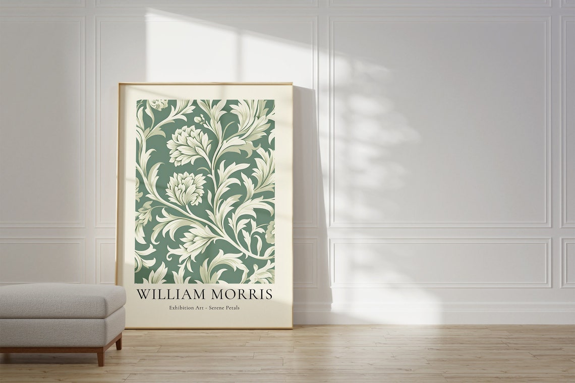 William Morris Serene Petals Cream Floral Sage Green Art Poster