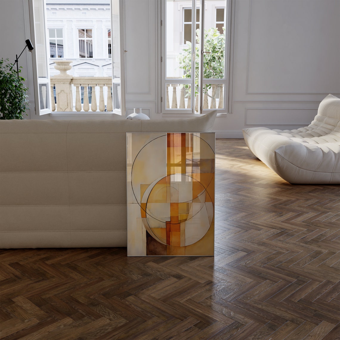 Burnt Orange Geometric Circles and Grid Modern Abstract Poster - Image 2
