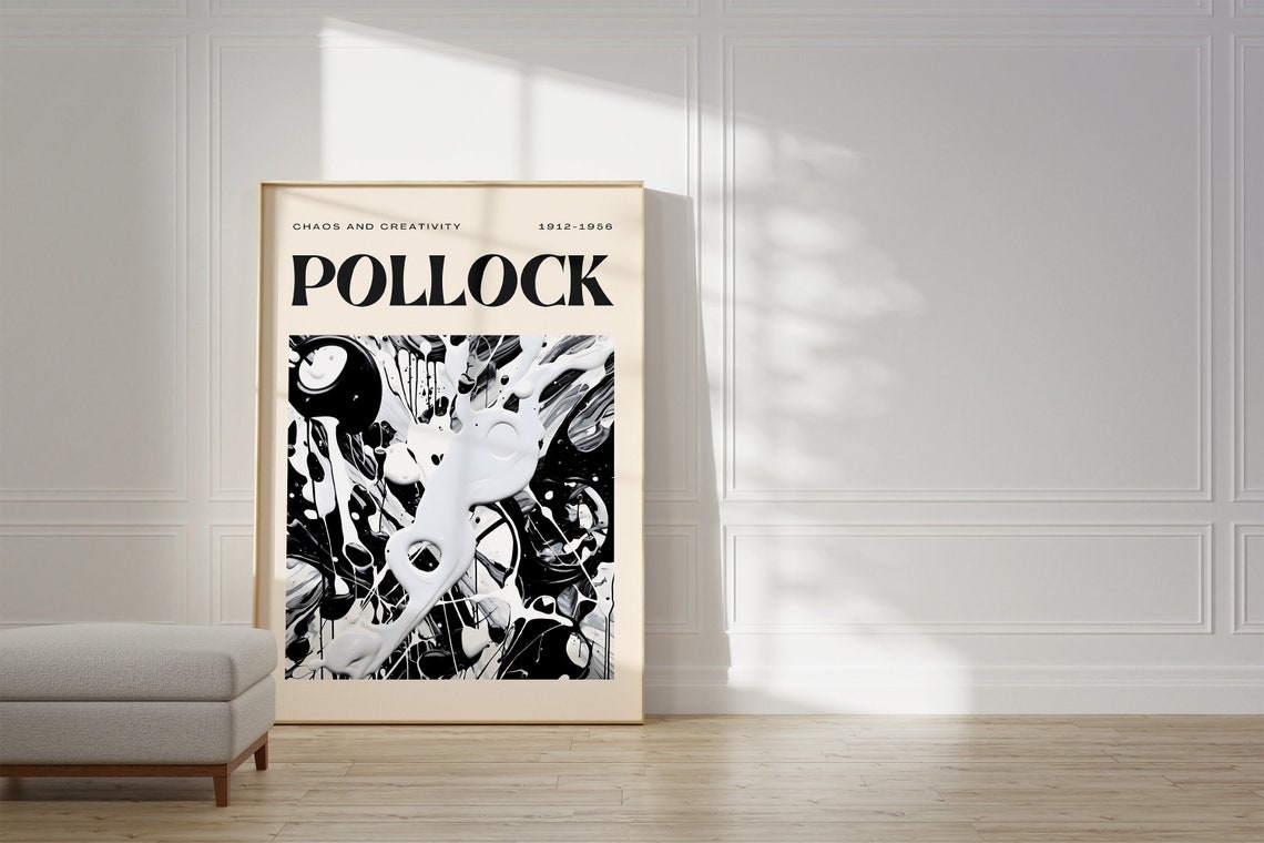 Pollock Chaos and Creativity Black White Drip Abstract Art Poster
