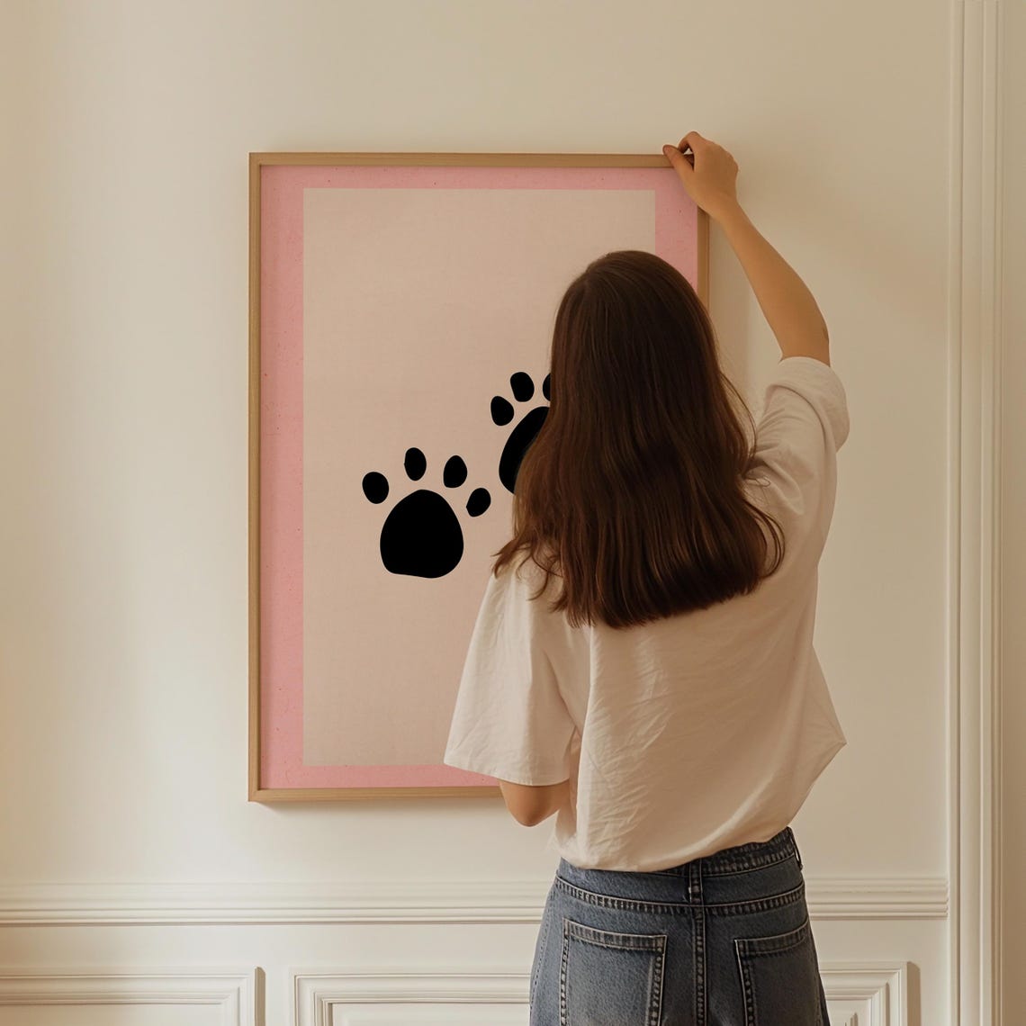 Minimalist Blush Pink Cat Paw Marks Cute Nursery Animal Art Poster - Image 3