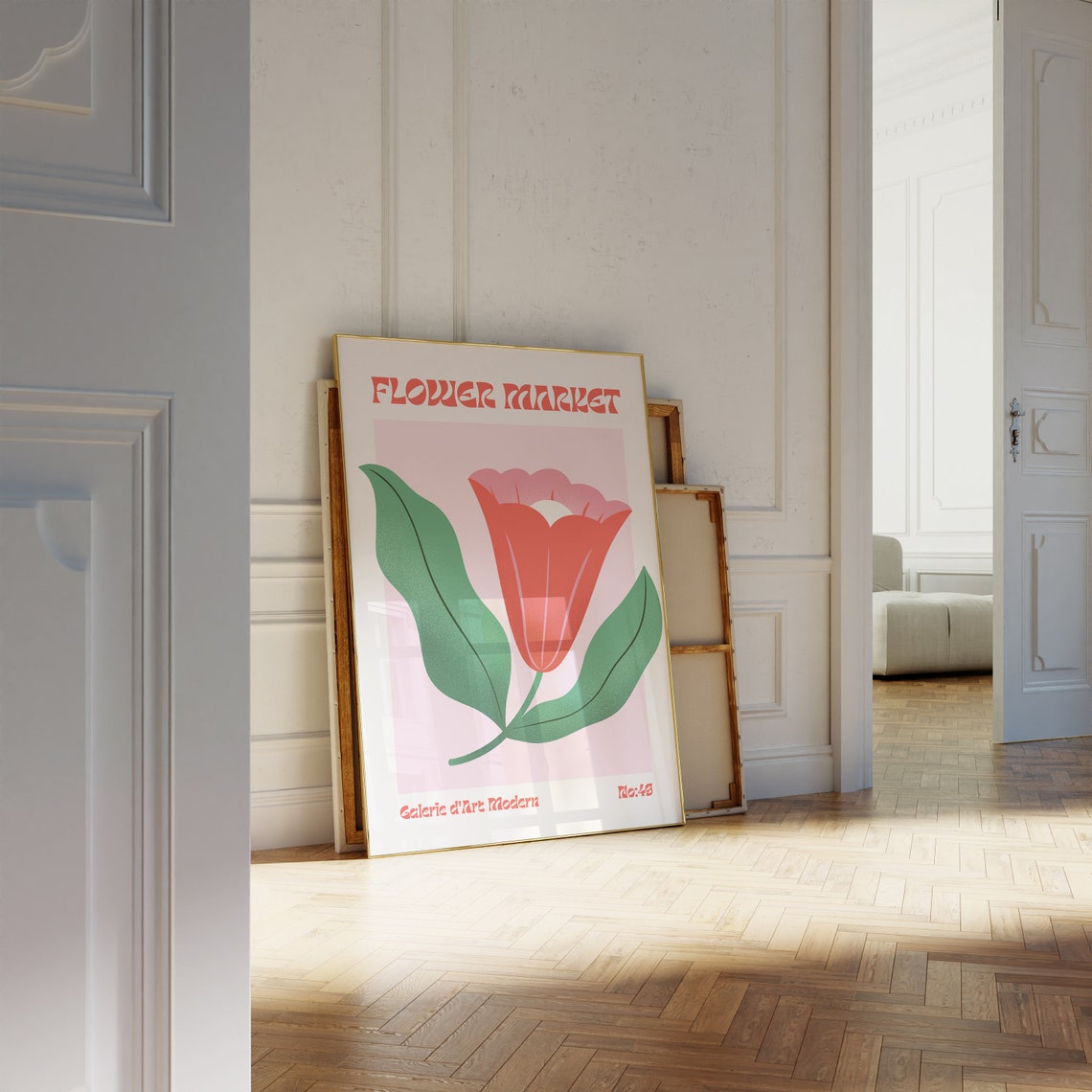 Flower Market No 49 Red Tulip On Pink Retro Botanical Art Poster - Image 2