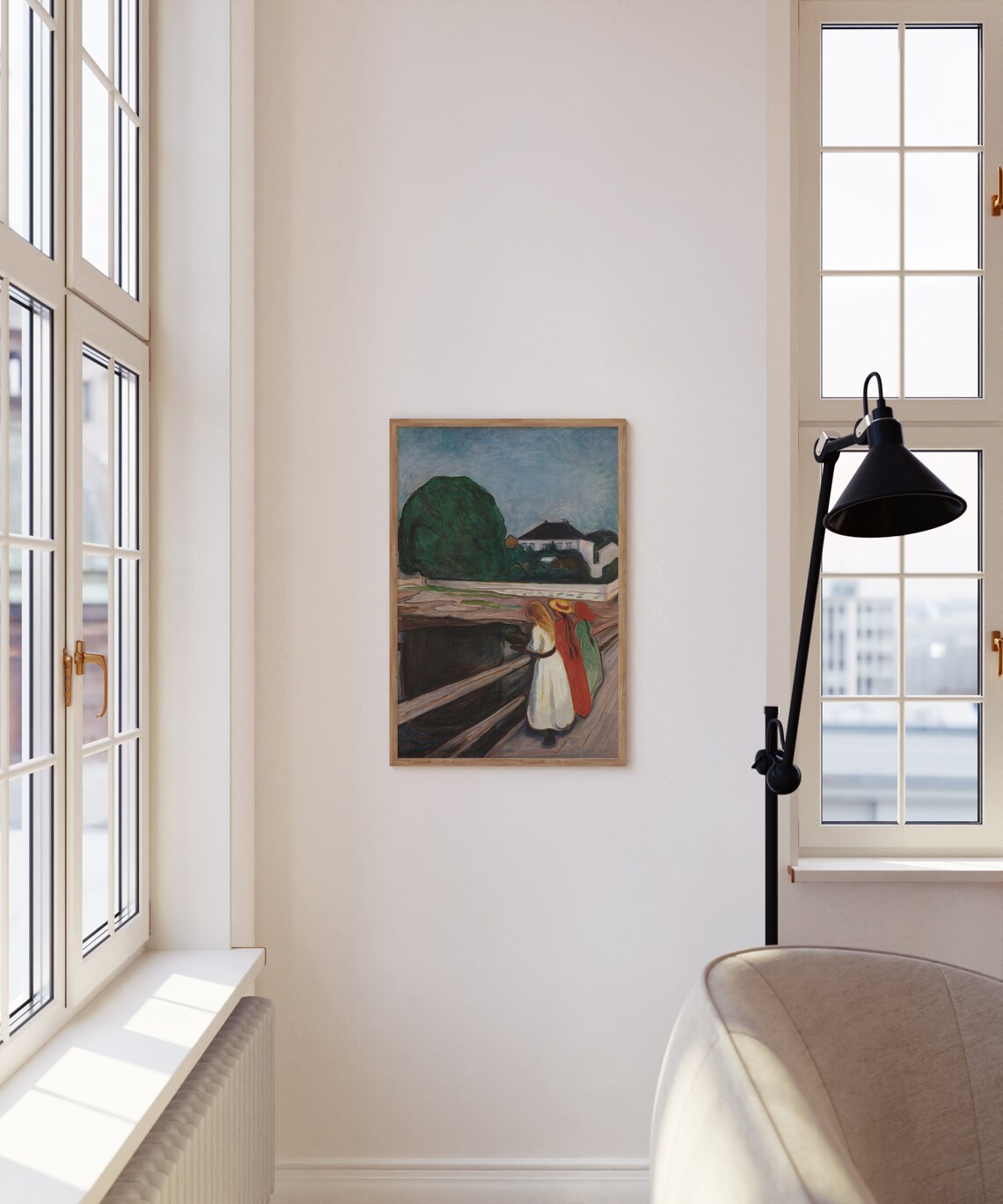 Edvard Munch The Girls on the Bridge Moonlit Lake Art Poster - Image 3