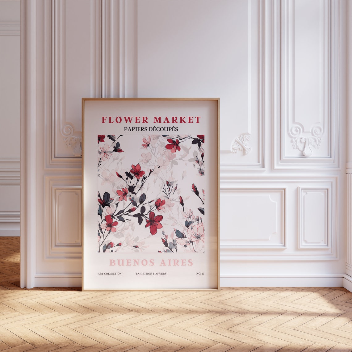 Flower Market Buenos Aires Red Blossom Branch Pattern Art Poster - Image 5