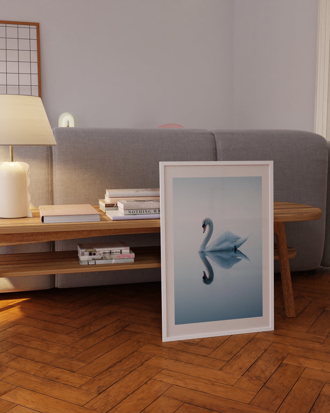 White Swan Mirror Reflection Still Water Minimalist Photo Poster - Image 4