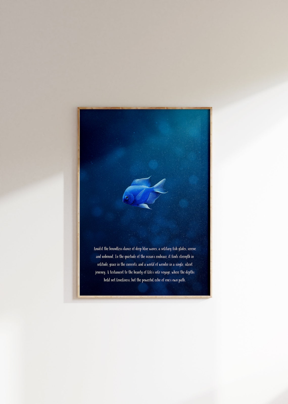 Solitary Blue Fish Deep Ocean Inspirational Poetry Art Poster