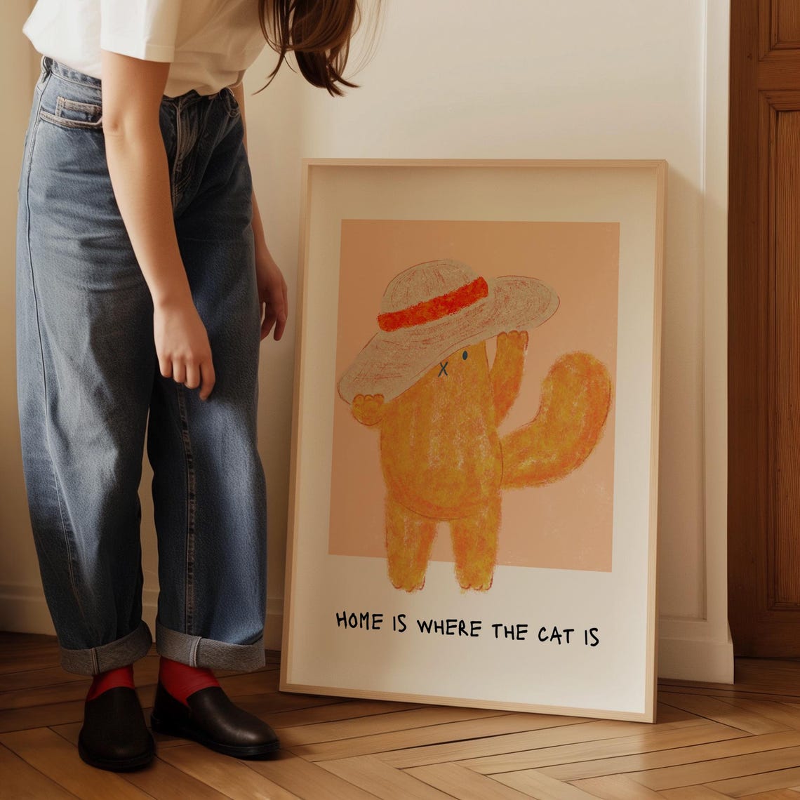 Home Is Where The Cat Is Cute Chubby Orange Cat Sun Hat Poster - Image 3
