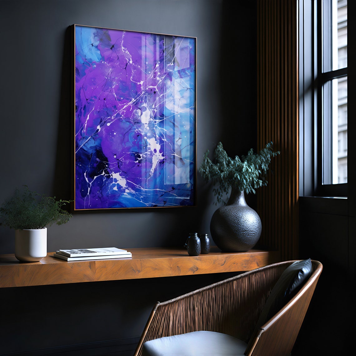 Jackson Pollock Style Purple Blue Marble Ink Abstract Art Poster - Image 2
