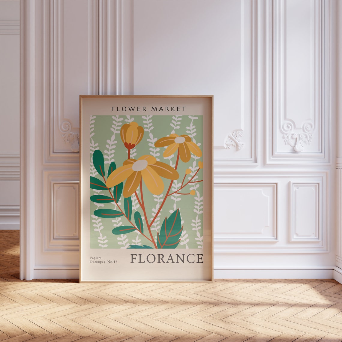 Flower Market Florance Golden Blooms Green Botanical Cutout Poster - Image 5