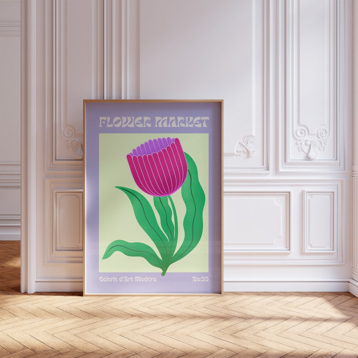 Flower Market No 38 Magenta Protea Bloom Lilac Floral Art Poster - Image 5