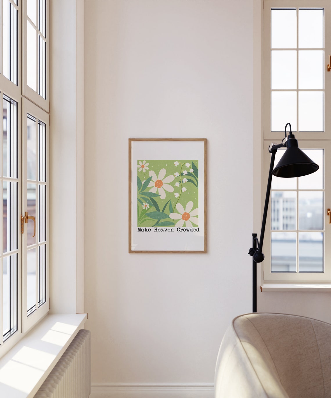 Make Heaven Crowded Fresh Green Daisy Serene Botanical Art Poster - Image 3