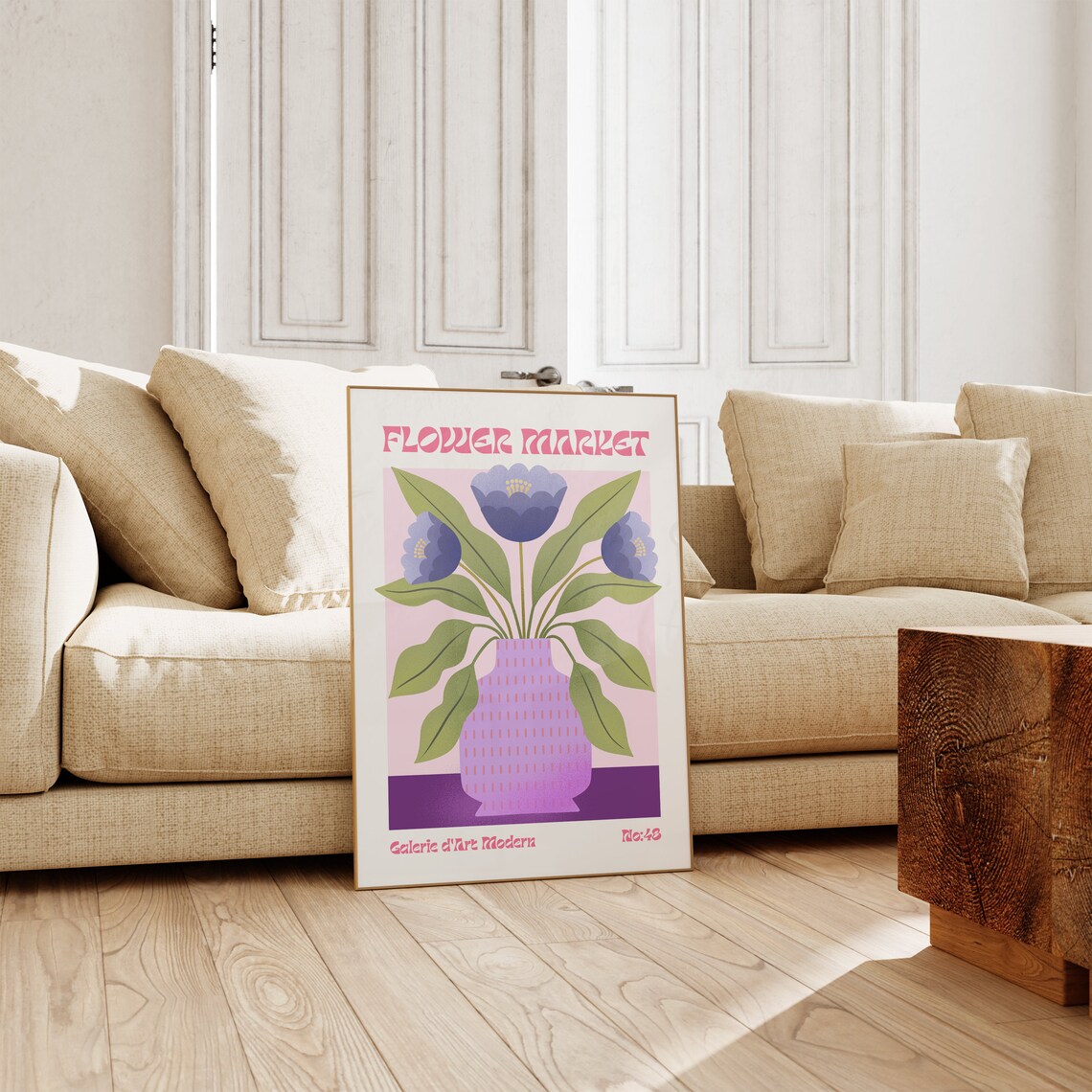 Flower Market No 48 Blue Anemones Lilac Vase Pink Retro Poster - Image 3