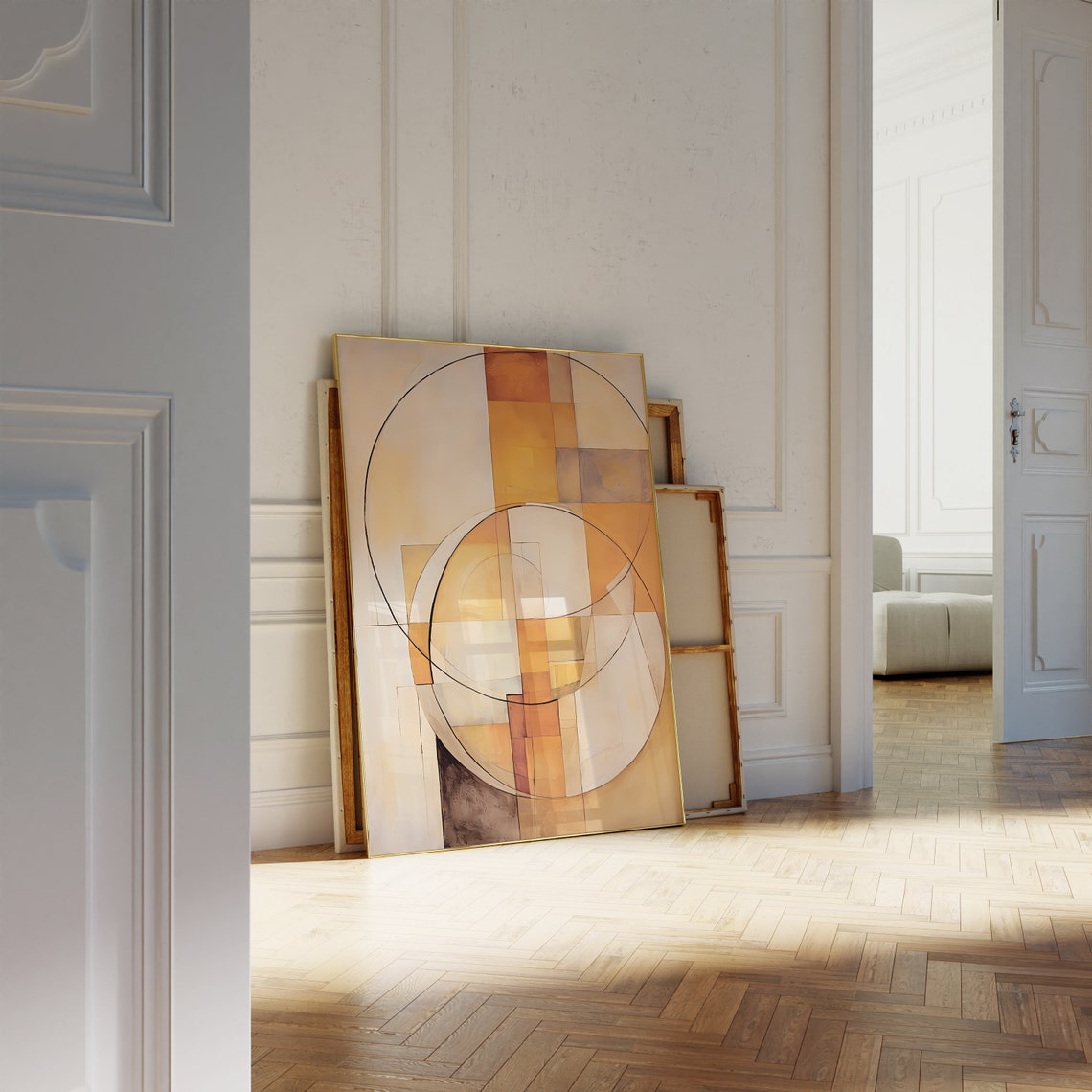Burnt Orange Geometric Circles and Grid Modern Abstract Poster - Image 3