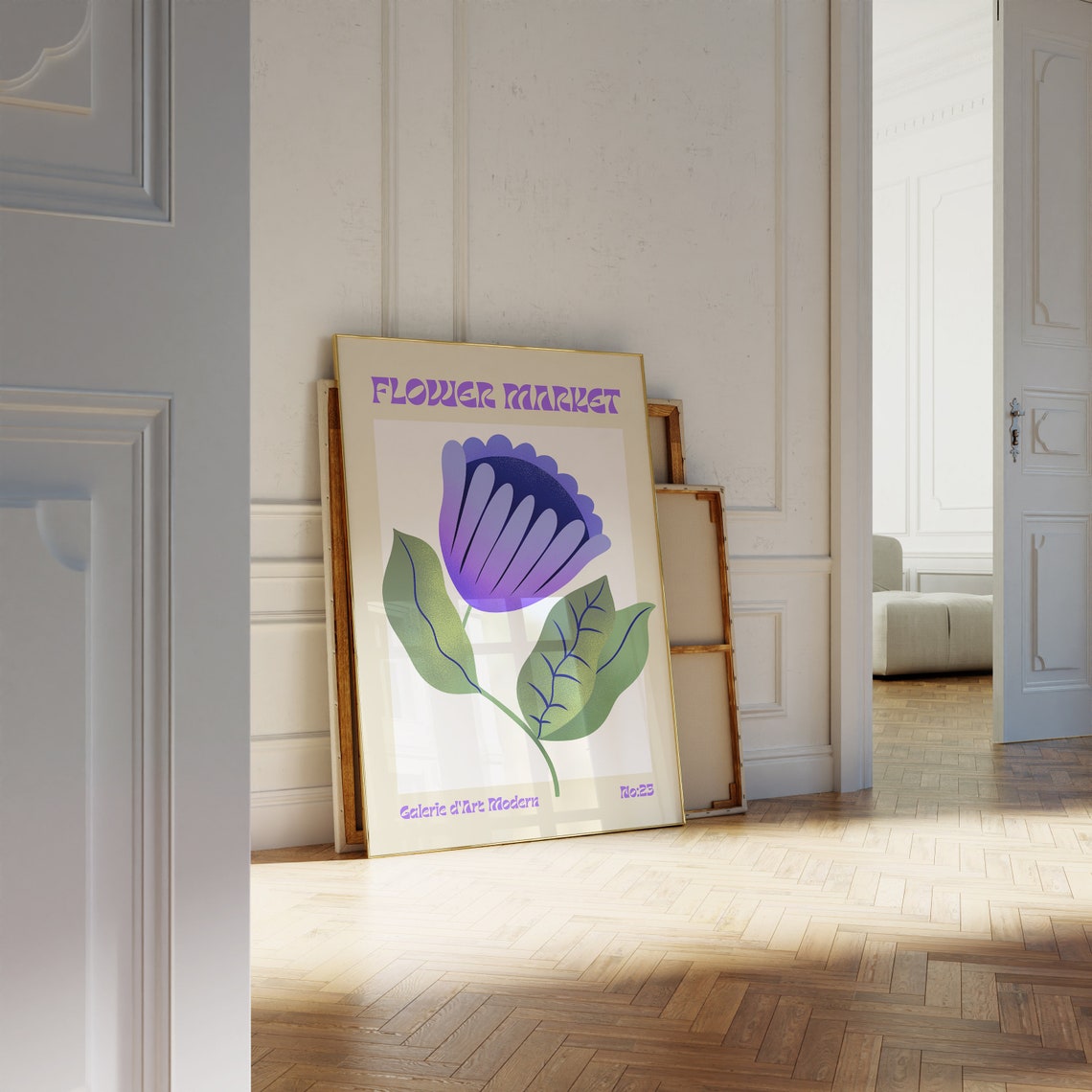Flower Market No 23 Purple Blue Bloom Retro Botanical Poster - Image 2