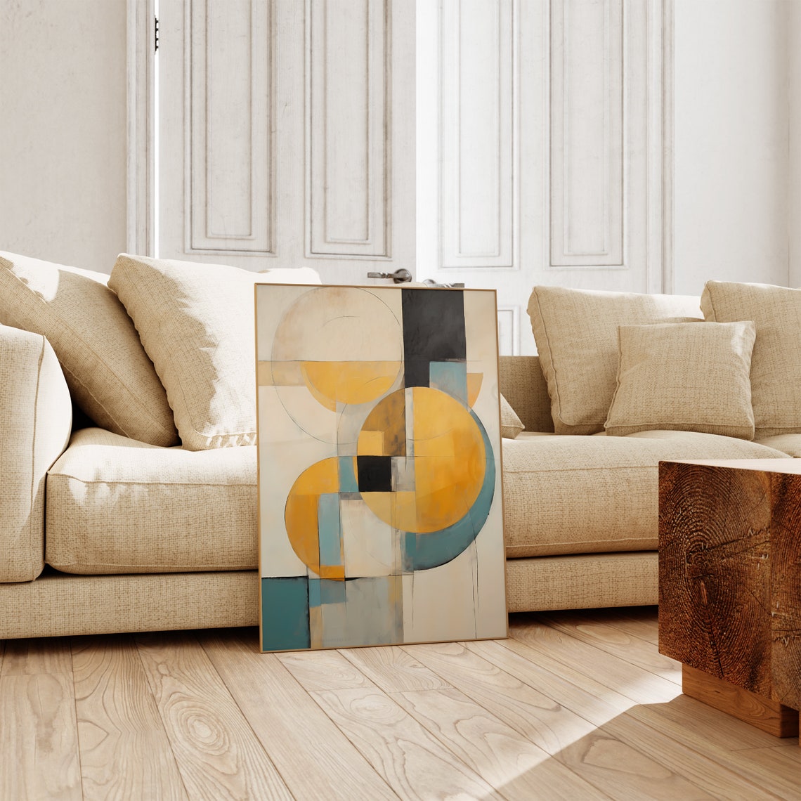 Bauhaus Geometric Circles Ochre Teal Black Mid Century Art Poster - Image 4