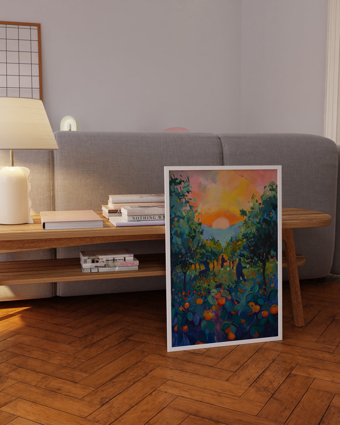 Sunset Orange Orchard Pickers Ripe Fruit Grove Painting Poster - Image 2