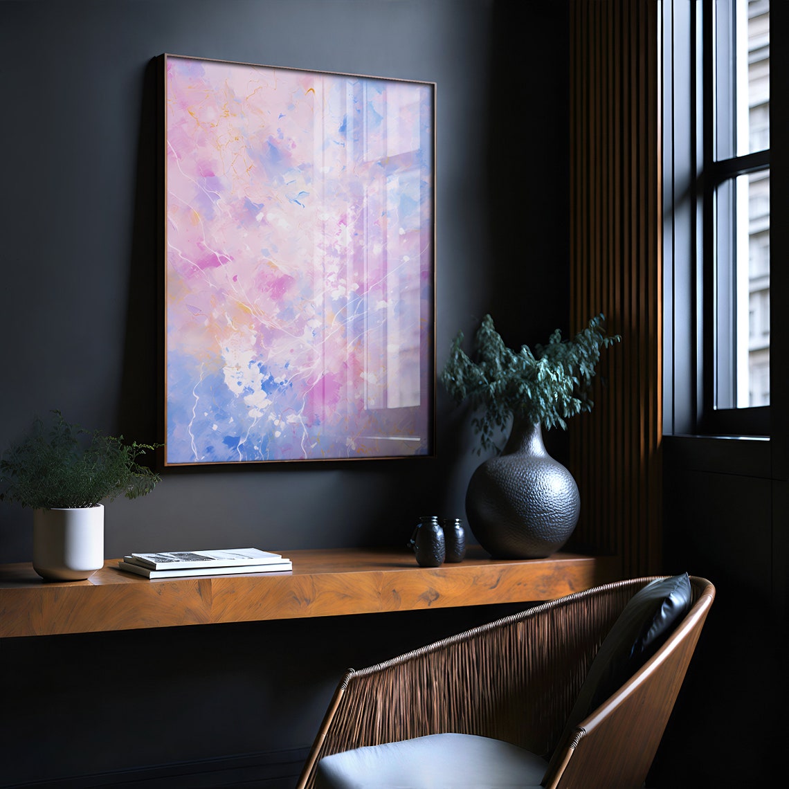 Pastel Pink Blue and Purple Abstract Watercolor Clouds Art Poster - Image 2