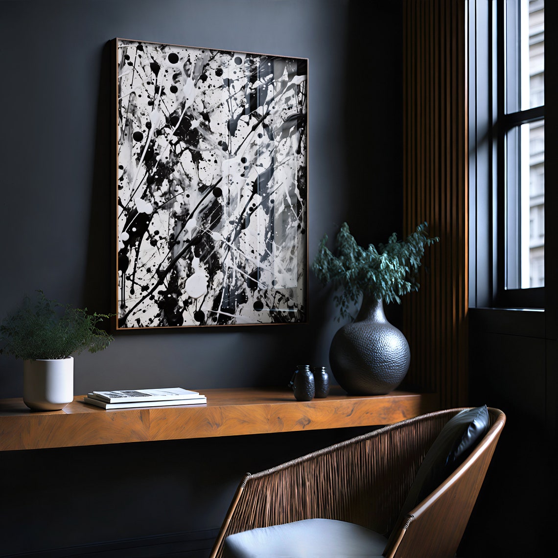 Jackson Pollock Style Black White Drip Splatter Abstract Art Poster - Image 2