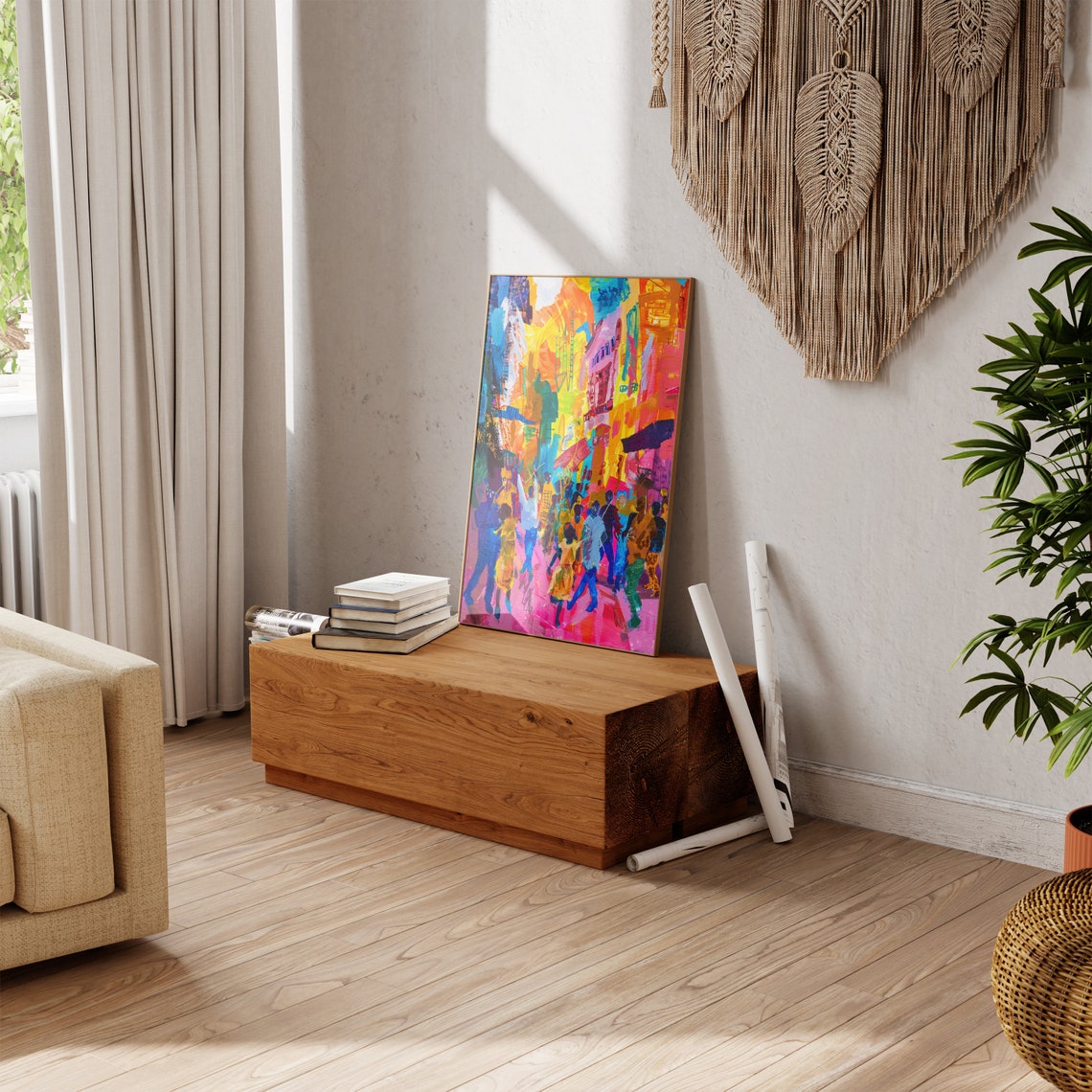 Abstract Colorful City Street Crowd Modern Expressionist Art Poster