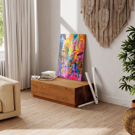 Abstract Colorful City Street Crowd Modern Expressionist Art Poster