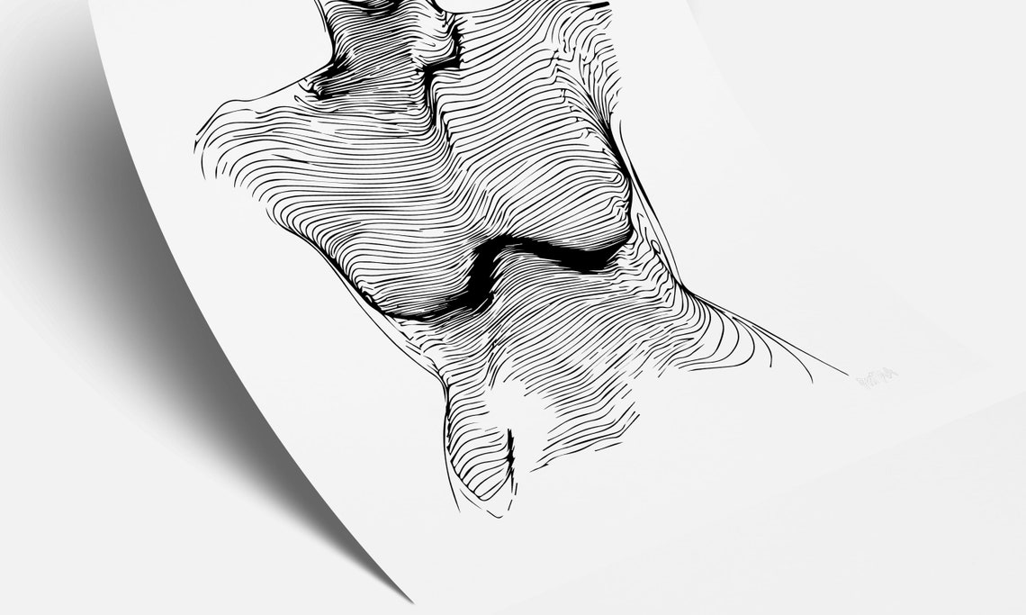 Female Torso Line Art Abstract Contour Body Ink Drawing Poster - Image 3