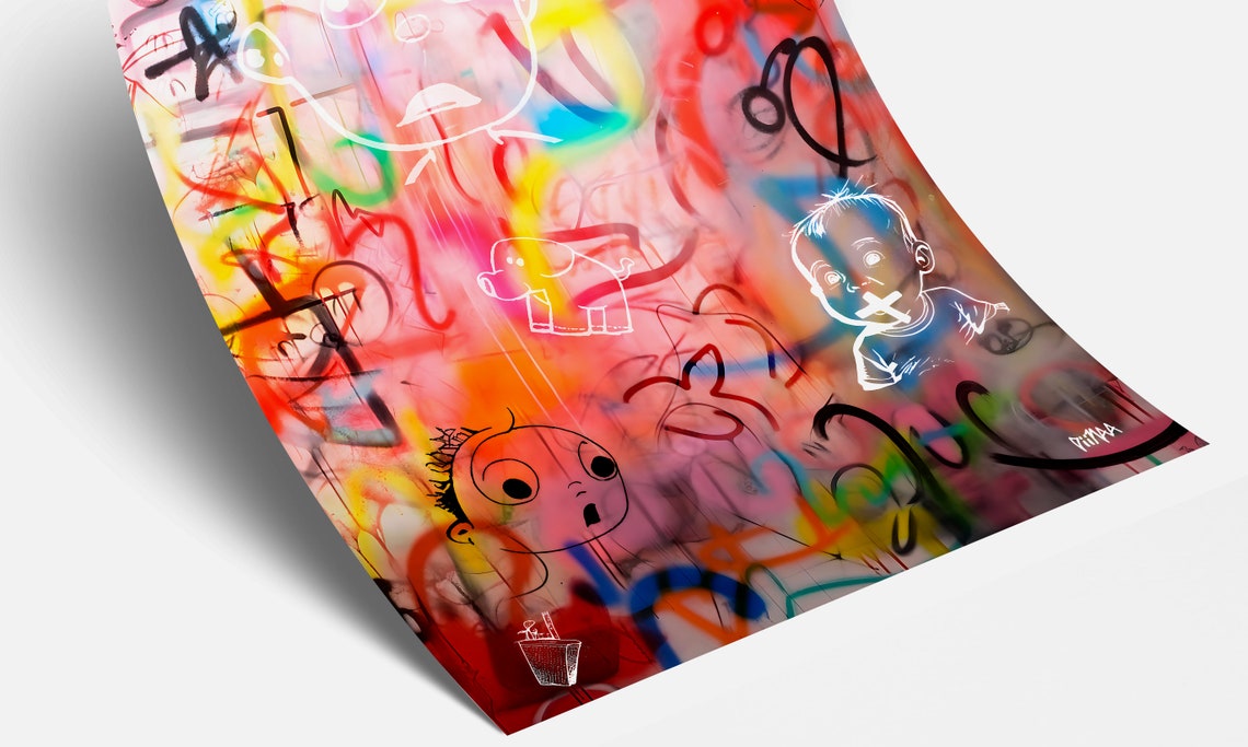 Graffiti Spray Paint Baby Faces Street Art Pink Yellow Pop Art Poster - Image 6